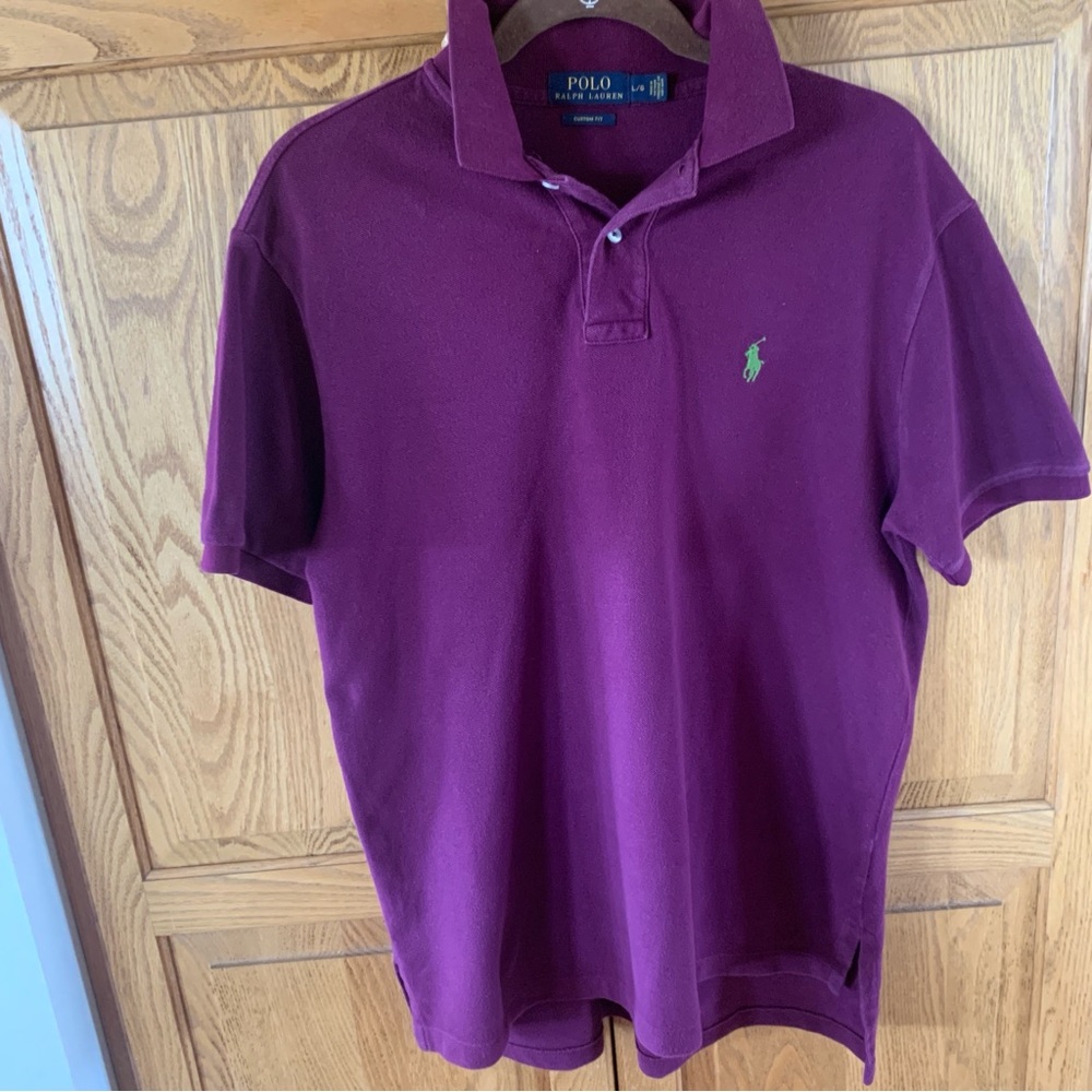 Polo by Ralph Lauren Men's Burgundy Polo Shirt with Green Polo Pony
